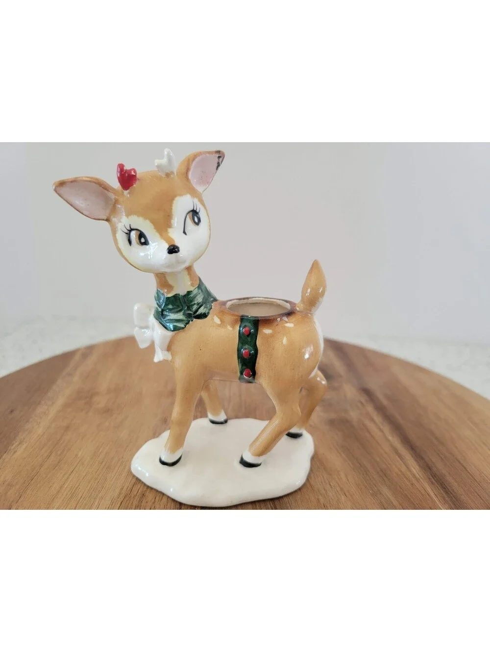 Vintage Lefton Christmas Reindeer Candleholders Set of 2 Japan 1269 Whimsical